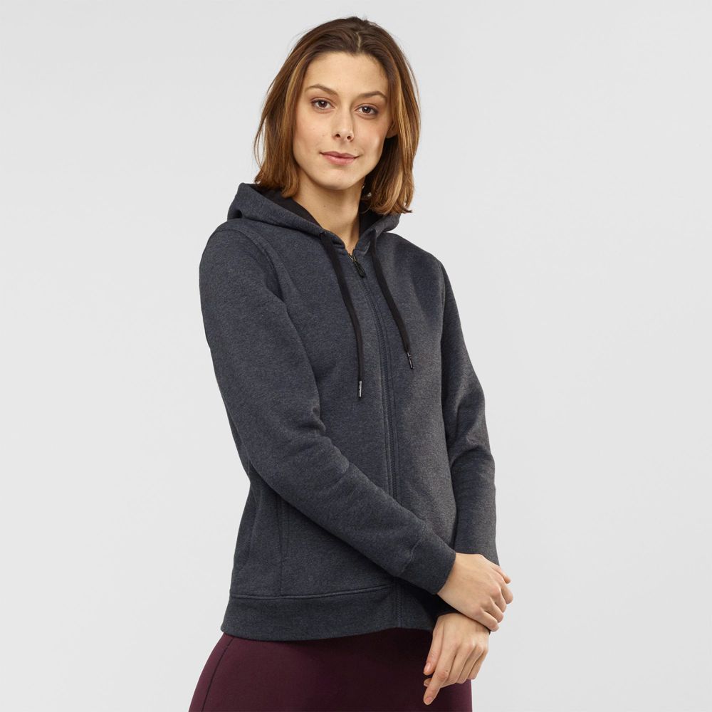 Salomon Singapore Womens Hoodie - ESSENTIAL WARM SALOMON Black | 05749-JIBA